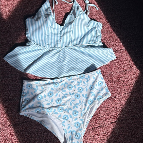 Beachsissi Striped and Floral Two-Piece Swimsuit - Picture 1 of 7
